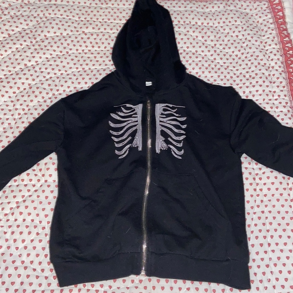 Emo Grunge Skelton rib cage zip up hood size 9